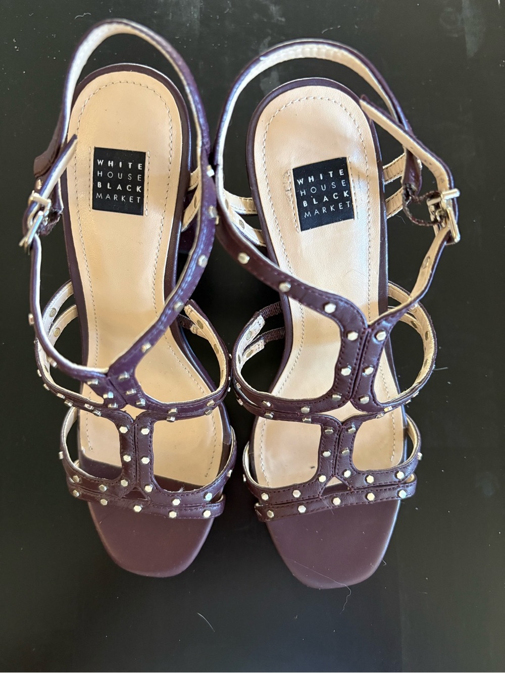 White House Black Market Plum Studded Strappy Heels